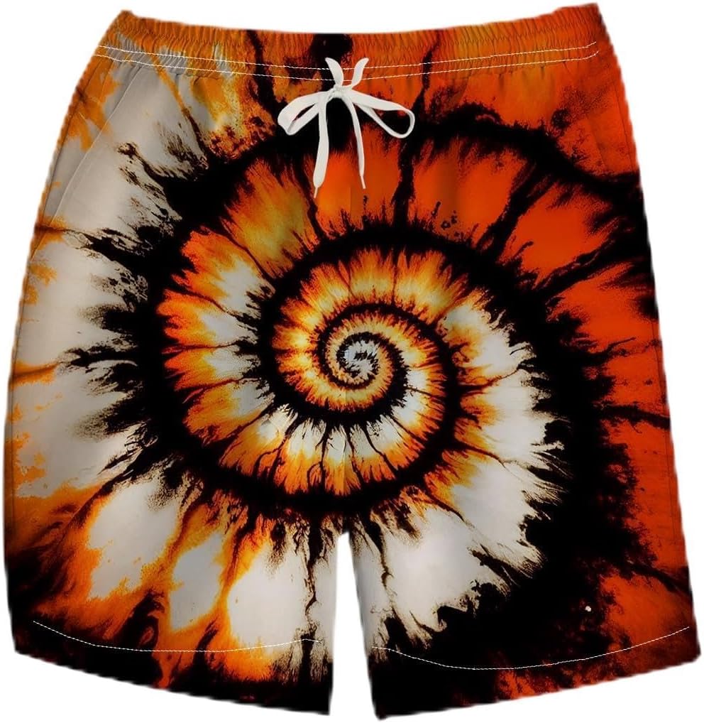 LAOLIUSN Men's Tie-Dye Board Shorts Psychedelic Graphic Beach Shorts
