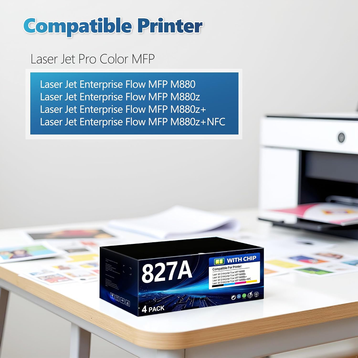 827A Extra High Yield Toner Cartridge 4 Pack Compatible HP 827A CF300A CF301A CF302A CF303A Toner Replacement for Laser Jet Enterprise Flow MFP M880 M880z M880z+ Flow MFP M880z+NFC Printer (BK/C/M/Y)