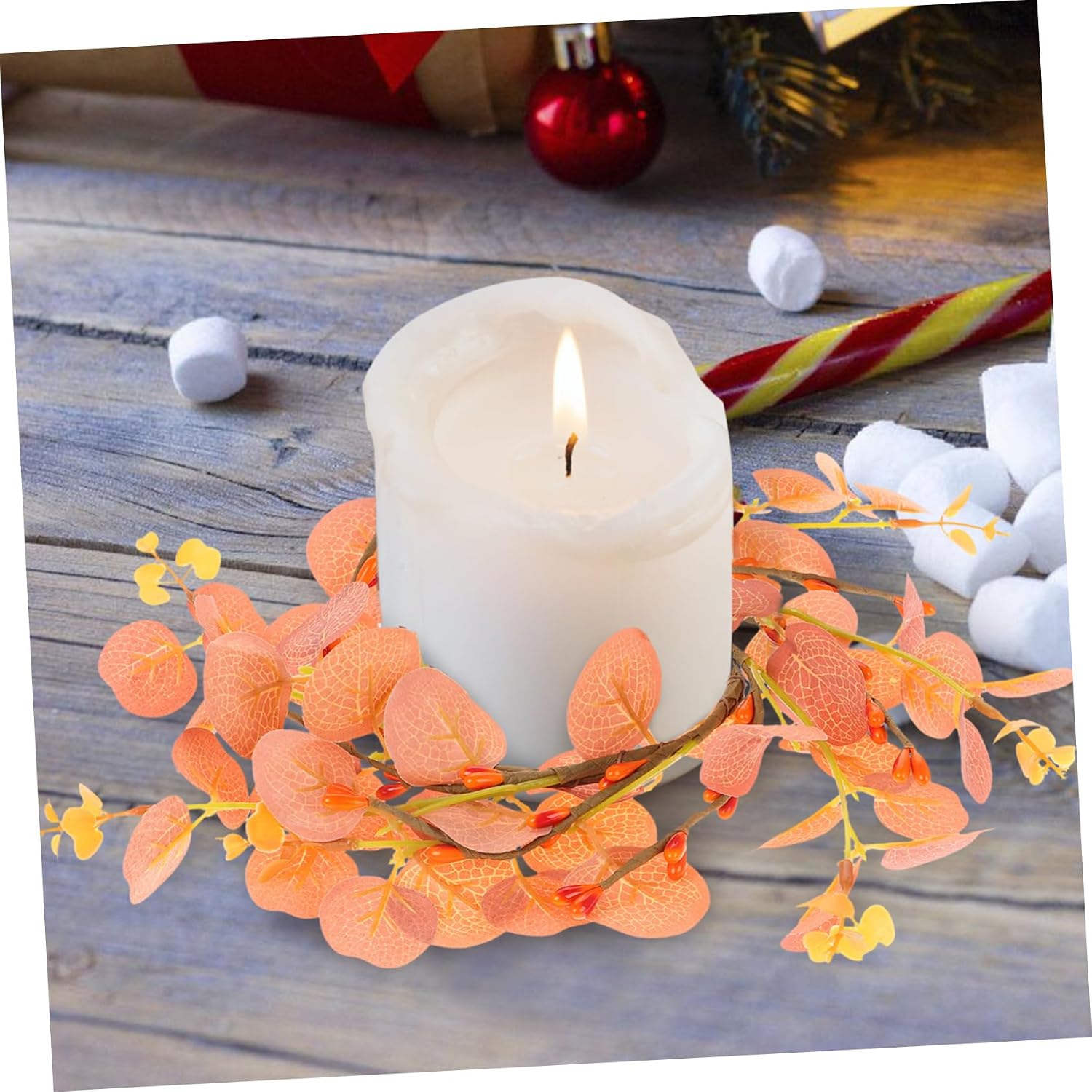 Autumn Wreath Halloween Season Orange Candle Ring for Thanksgiving