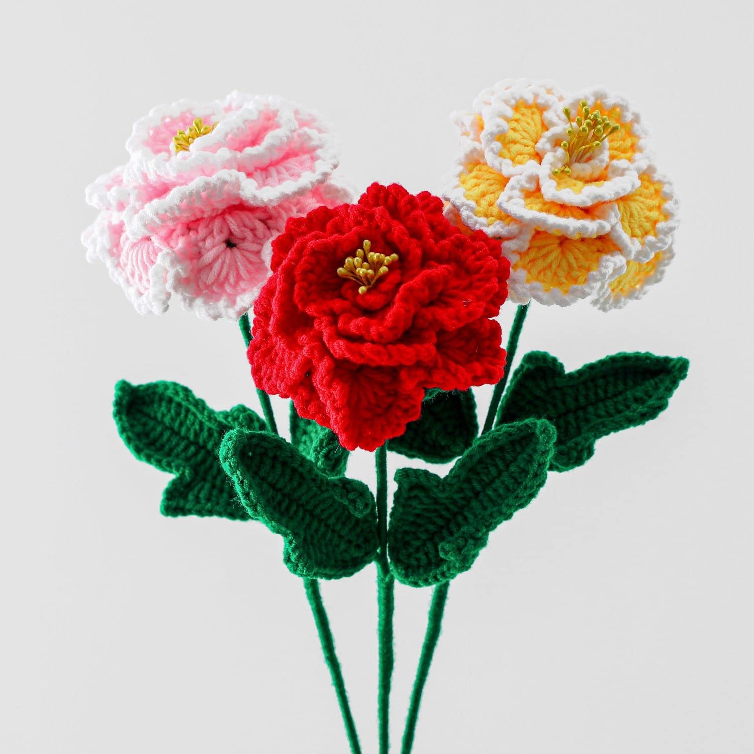 Amazon｜wybcfp ハンドメイド かぎ針編み 牡丹の花 毛糸 牡丹の花束 茎