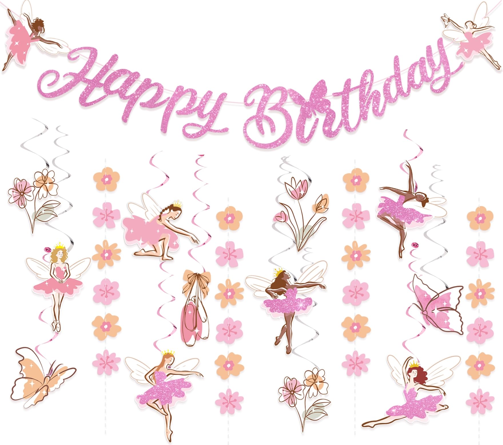 Photo 1 of SUNBEAUTY Ballerina Birthday Party Decorations Pink Ballet Girls Happy Birthday Banners Ballet Themed Hanging Banner Flower Garland Wall Ceiling Decor for Girls Tutu Dance Party Supplies