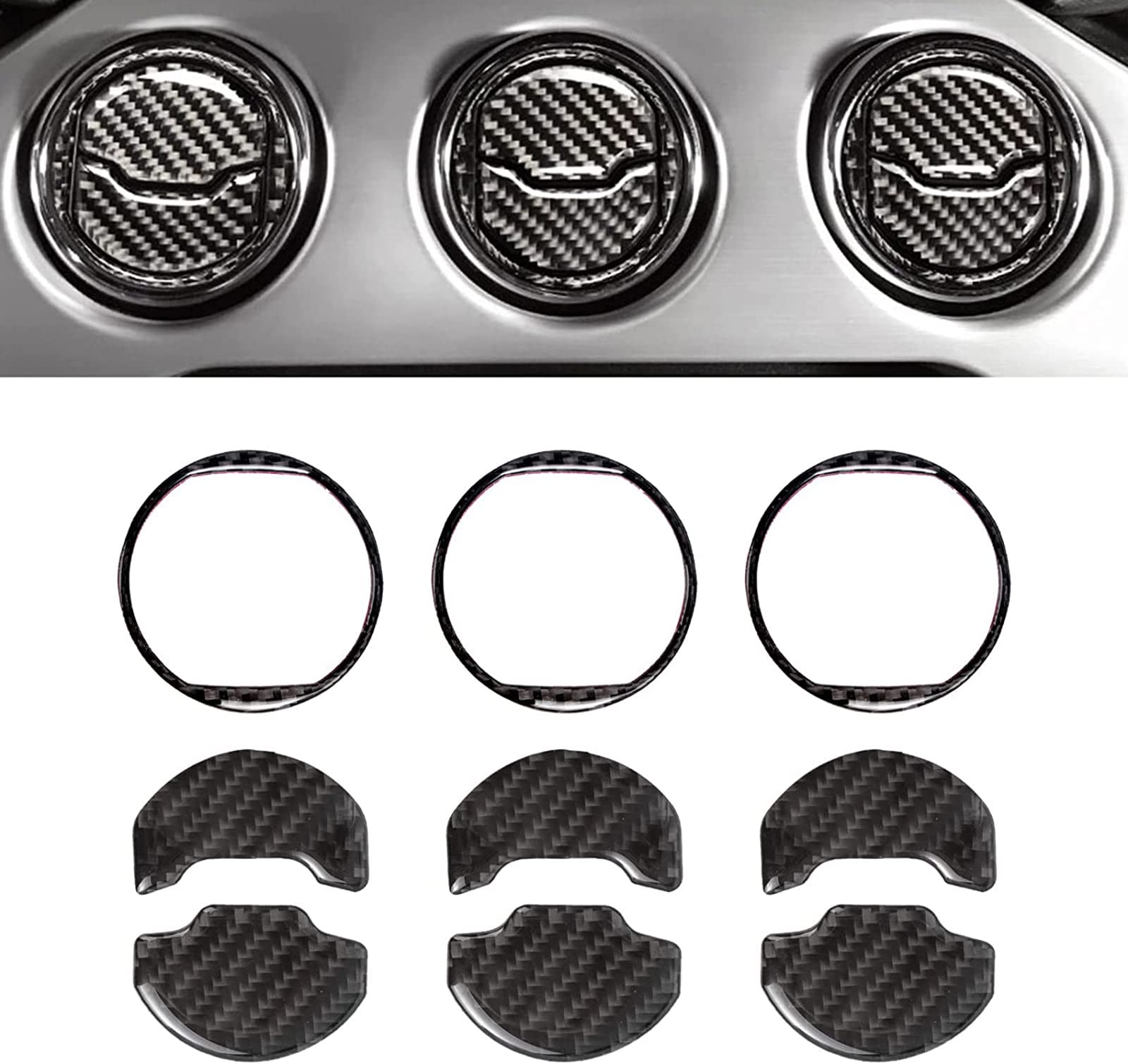 NALACAL Tech Air Vent AC Outlet Cover Trim, Genuine Soft Carbon Fiber, Compatible with Ford Mustang 2015-2017