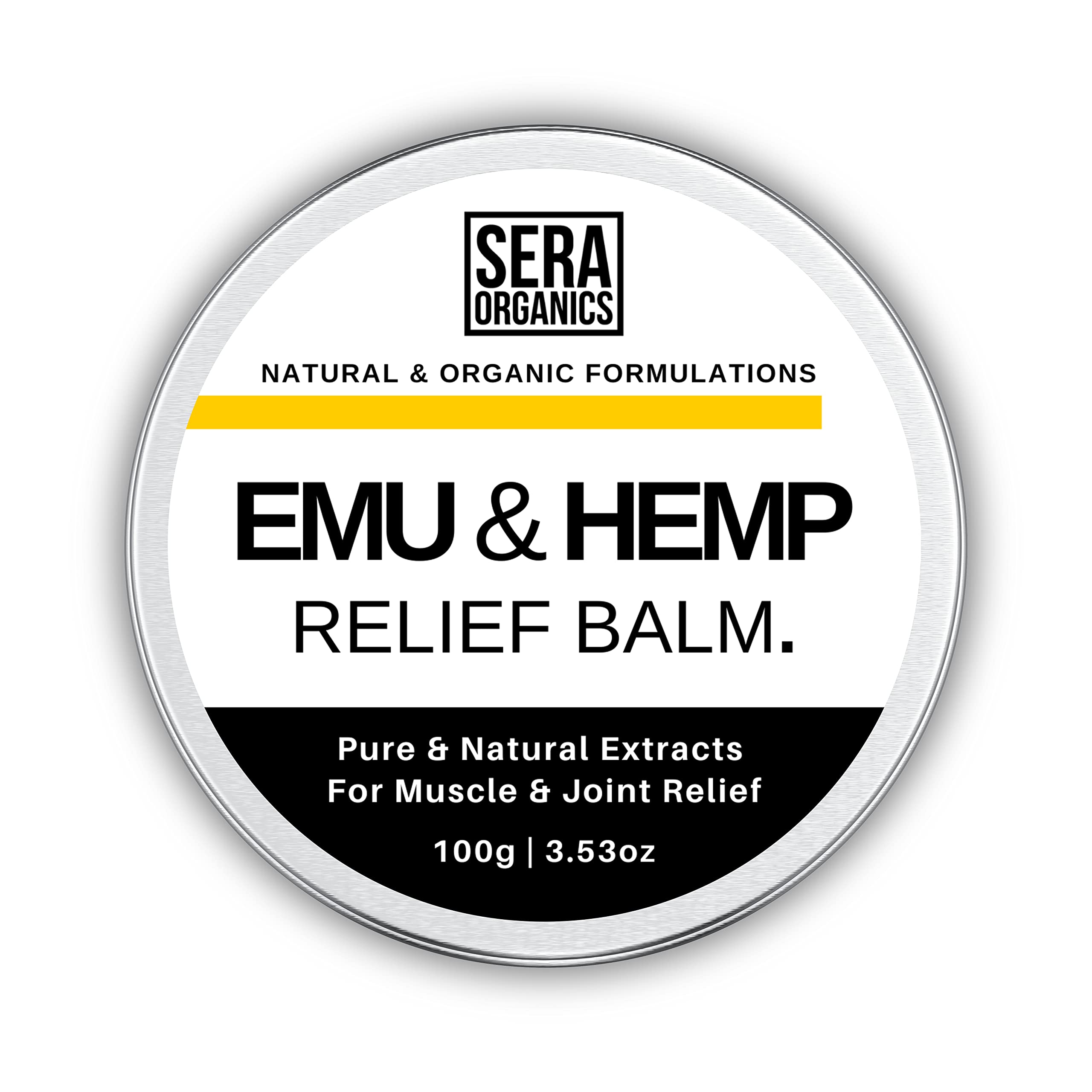 Natural Paraben-Free Emu Oil & Hemp Relief Cream - High Strength Natural Ingredients for Muscle & Joint Relief, Soothes Discomfort in Joints, Muscles, Back & Knee Pain (100g) - by Sera Organics