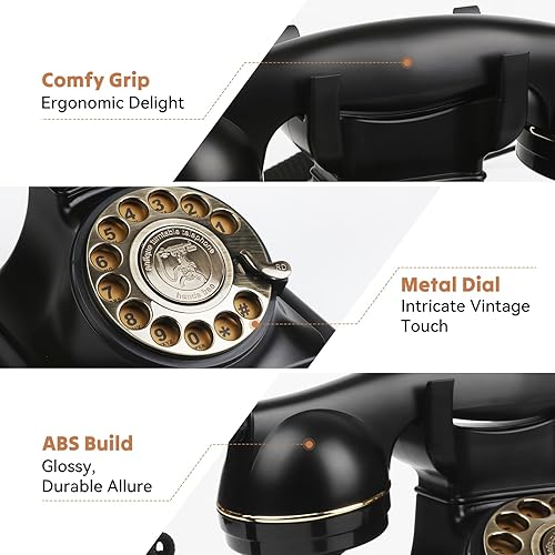 Miniatura 6 de Sangyn Teléfonos rotativos retro para teléfono fijo clásico con cable, teléfono giratorio vintage antiguo con timbre apagado y función de