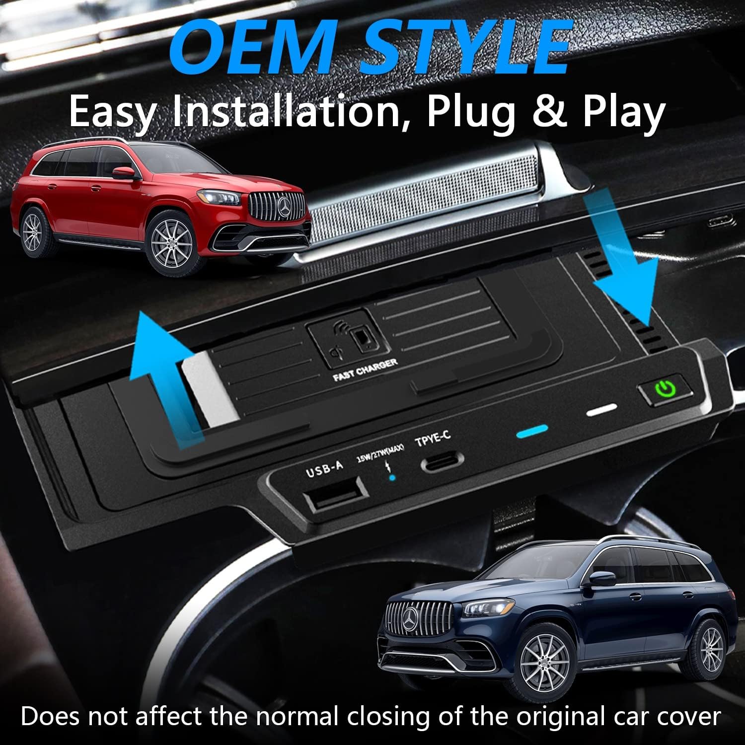 Wireless Car Charger for Mercedes-Benz GLE AMG Coupe GLS AMG-GLS 2022 2021 2020, Suitable for Mercedes Benz W167/X167 GLE 350/450 AMG-GLE 53/53 Coupe/63 S/GLS 450/580 AMG-GLS 63 Accessory
