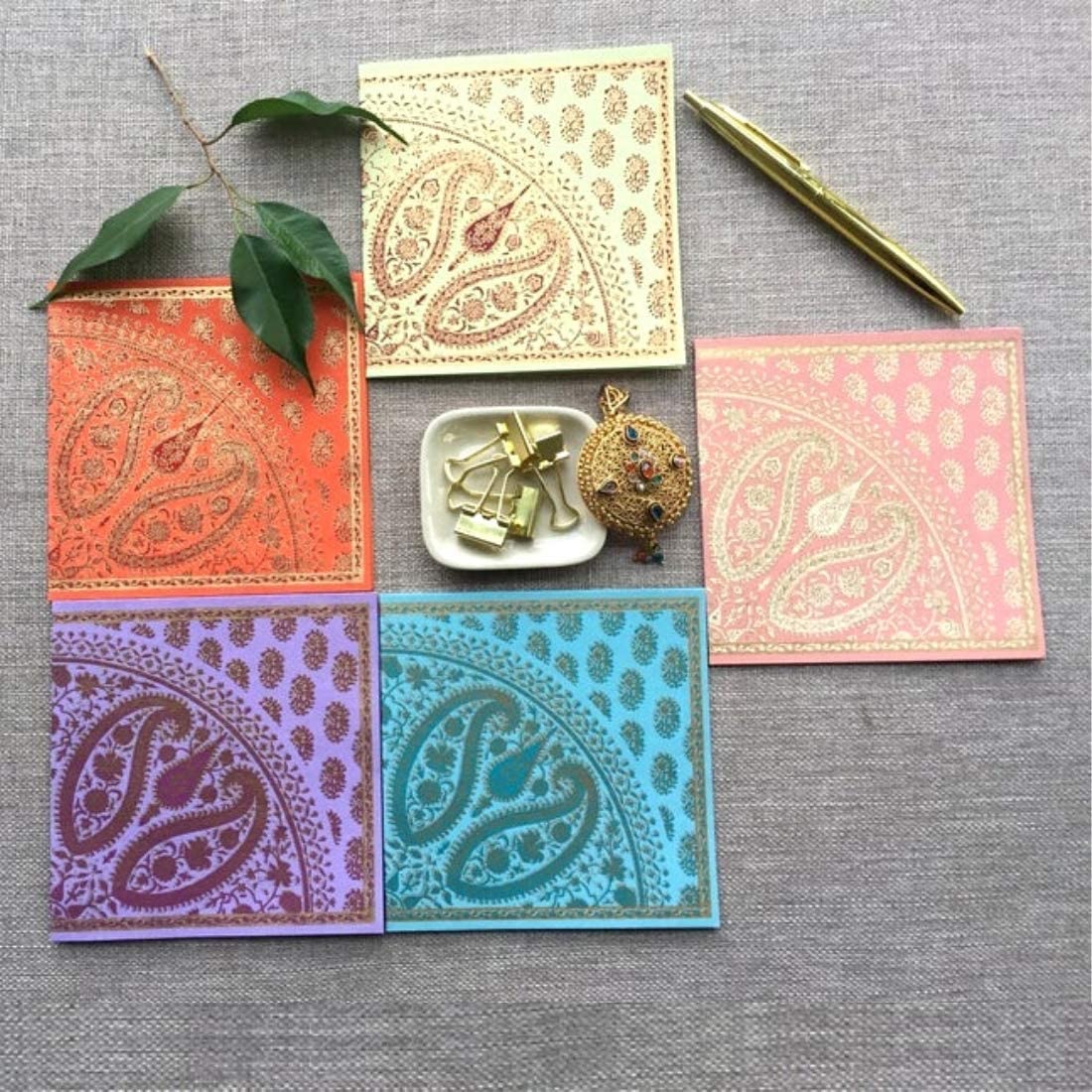 Bombay Paper - Paisley Paradise | Set of 5 Blank All-Occasion Greeting Cards with Envelopes | Handmade Paper Cards | Birthday, Anniversary, Thank You Cards