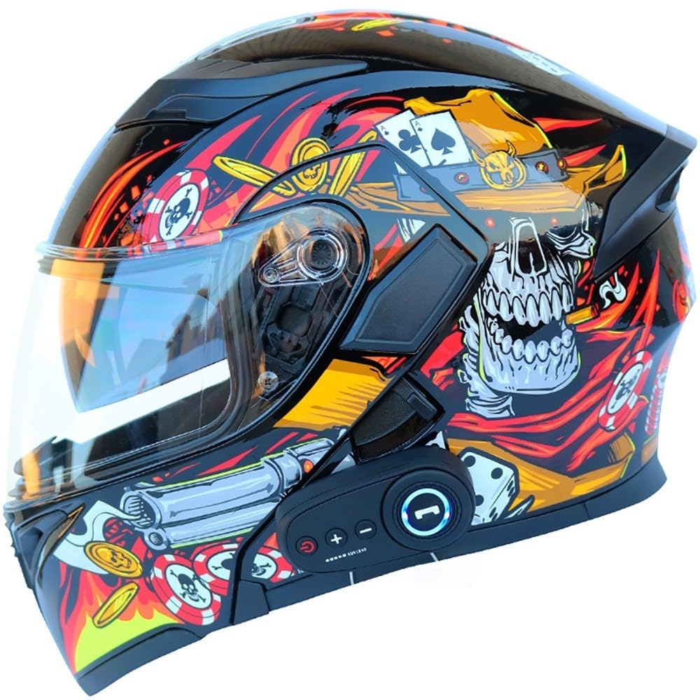 Bluetooth Casco Moto Modulare, Caschi Modulari Motorino Integrali con Doppio Visiera, Sistema di Comunicazione Interfono Integrato Radio FM Mp3, Certificato ECE Flip up Helmet