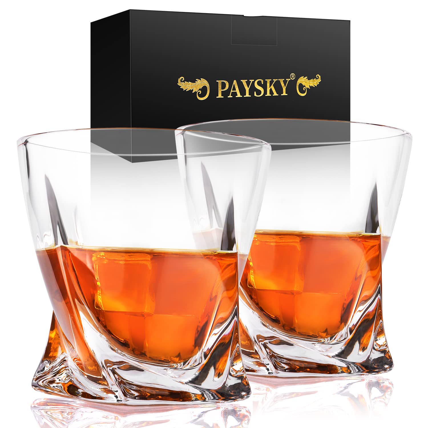 Crystal Whiskey Glasses, Set of 2 Rocks Glasses in Gift Box - 10 oz Old Fashioned Lowball Bar Tumblers for Drinking Bourbon, Scotch Whisky, Cocktails, Cognac