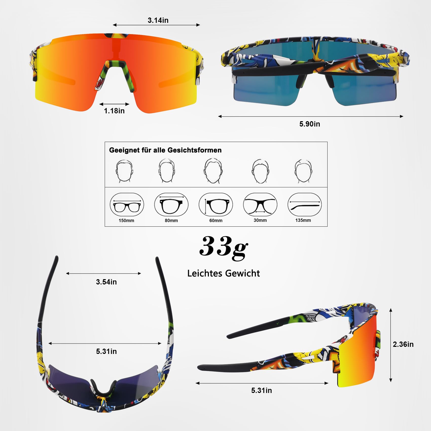DUDUKING Gafas de sol deportivas para hombre y mujer, con impresión de transferencia de agua, para deportes al aire libre, ciclismo, correr, golf, protección UV 400, gafas de béisbol