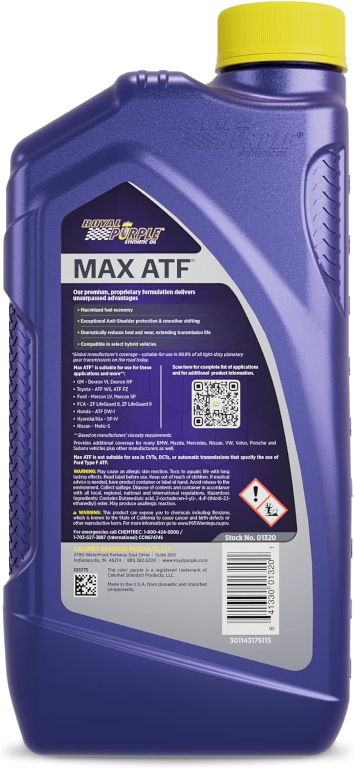 Royal Purple 06320-6PK Max ATF High Performance Synthetic Automatic Transmission Fluid - 1 qt. (Case of 6)