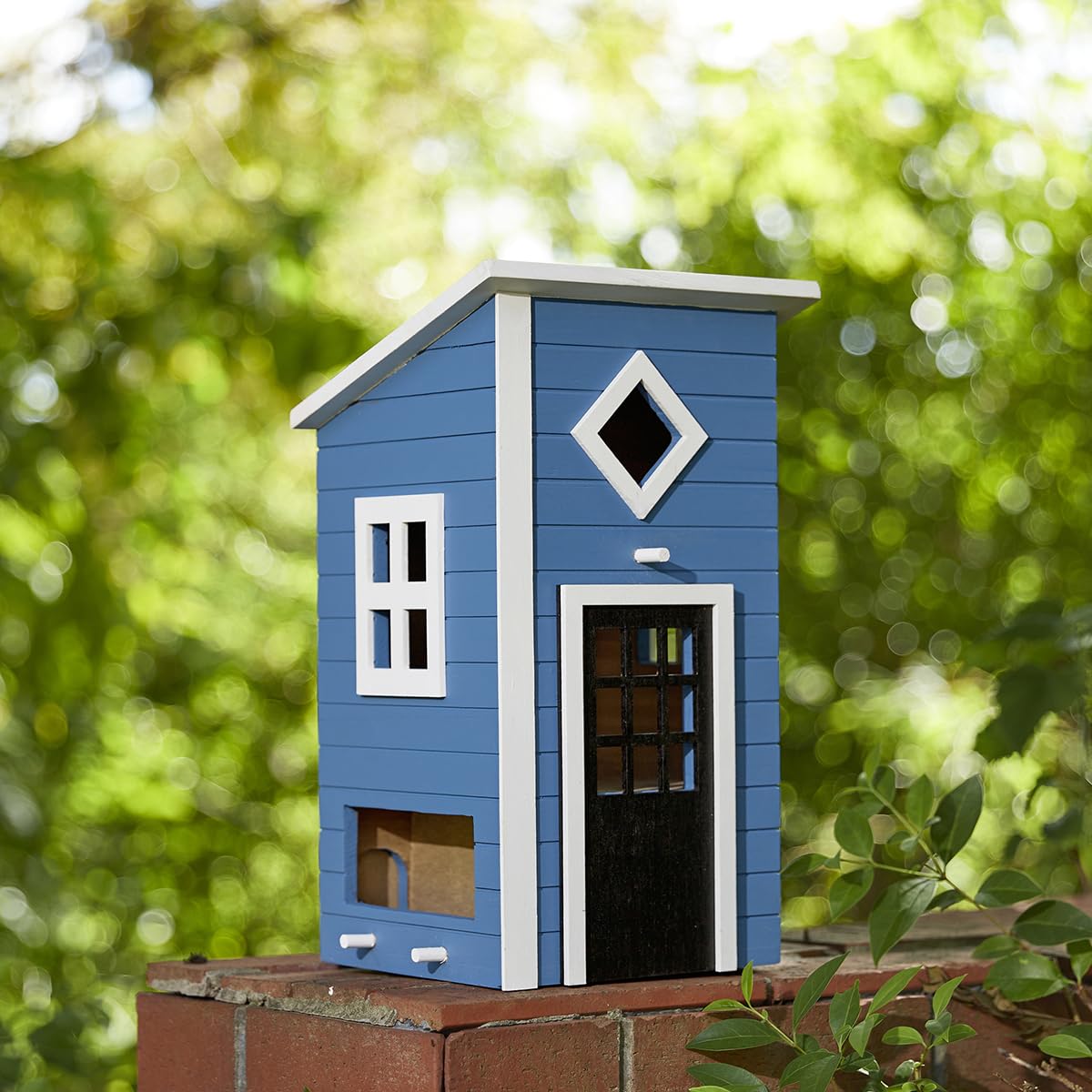 Glitzhome Large Bird Houses for Outside, Hanging Bird Houses for Outdoors, 14"H Modern Hand Painted Solid Wood Cottage Hummingbird House, Functional Decorative Birdhouse for Garden Patio Backyard,Bule