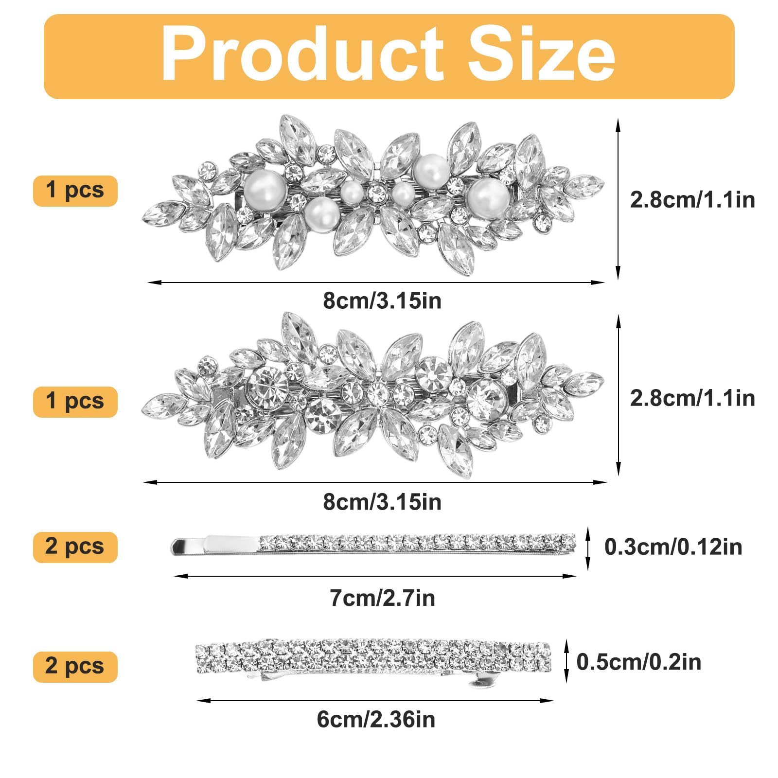 Matwsec 6 Pcs Rhinestone Decorative Hair Clips Silver Sparkly Hair Clips Flower Crystal Hair Accessories Metal Hair Barrettes for Women Wedding Party Everyday - Image 2