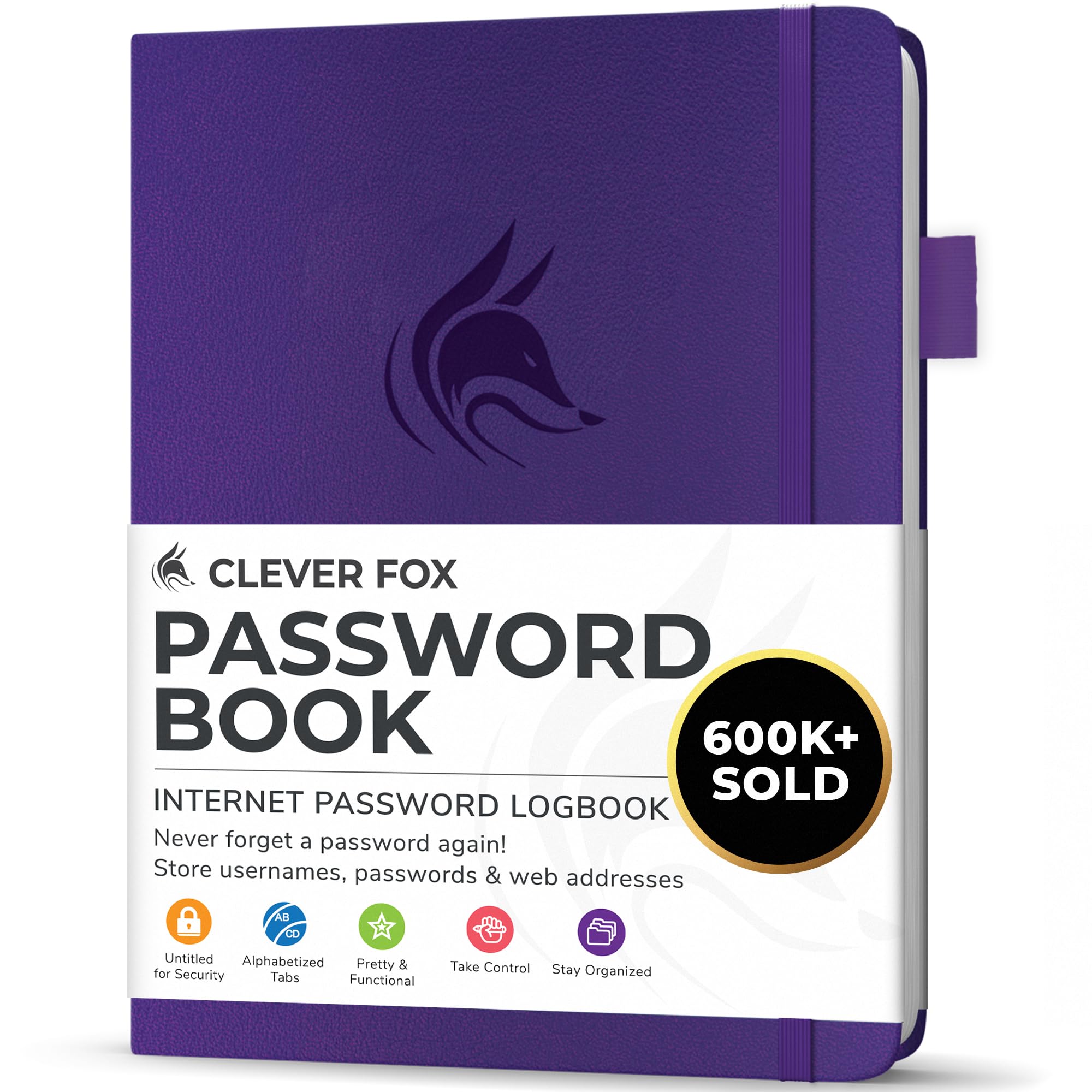 Clever Fox Libro Delle Password Con Linguette, Organizer Per Indirizzi Internet E Password, Con Linguette Alfabetiche, Piccola Tasca Per Password E Accesso Al Computer (Viola)-image