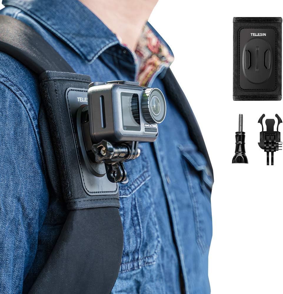 TELESIN Bag Backpack Shoulder Strap Mount with Adjustable Shoulder Pad and J Hook, Strap Holder Attachment System for GoPro Hero 7, Hero 6/5/4/3+, Session4/5, OSMO Action, Xiaoyi 4K, Insta 360 Camera
