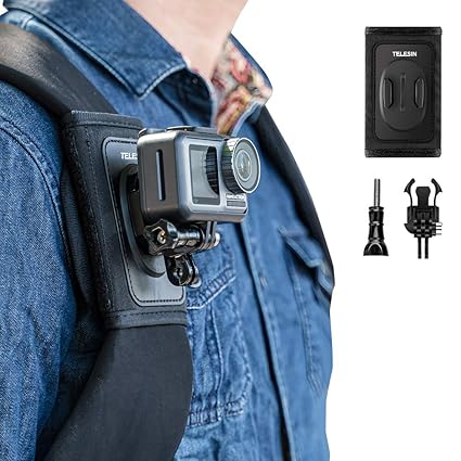 OAHU Compatible Backpack Shoulder Strap Mount for Camera, Adjustable Shoulder Pad & Strap Holder Attached for GoPro Hero/Fusion/Session, Polaroid, Xiaomiyi, SJCAM (Backpack Strap Mount)