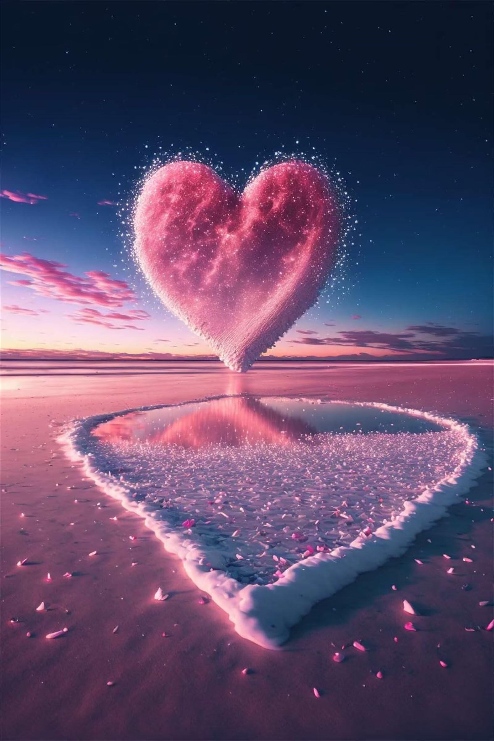 Xinyuer Extra Large 5D Diamond Painting Kits for Adults Pink Heart Beach, DIY Diamond Art Painting Kits Round Drill Full Drill Gem Art Painting Kit for Home Wall Decor 16x32 inch