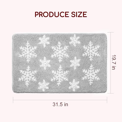 Miniatura 2 de Juego de alfombras de baño de Navidad, tapete de baño de copo de nieve gris, tapete de baño de Navidad lindo y absorbente, tapete de baño