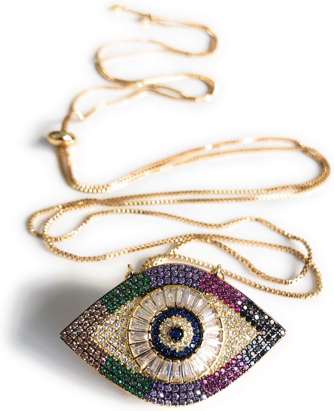 SIFRIMANIA Lucky Charm Necklace Evil Eye Pendant Adjustable Length and Vibrant Cubic Zirconia Stones for Good Luck