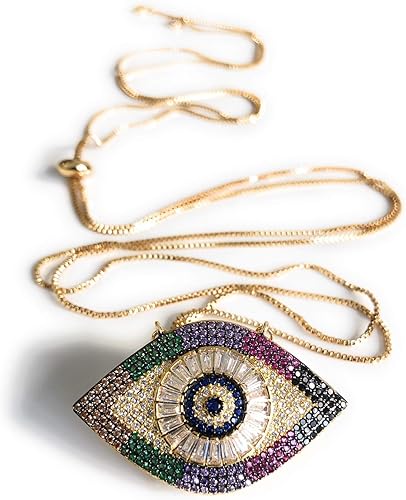 Collar de amuleto de la suerte SIFRIMANIA con colgante de ojo maligno, longitud ajustable y vibrantes piedras de circonita cúbica para buena suerte