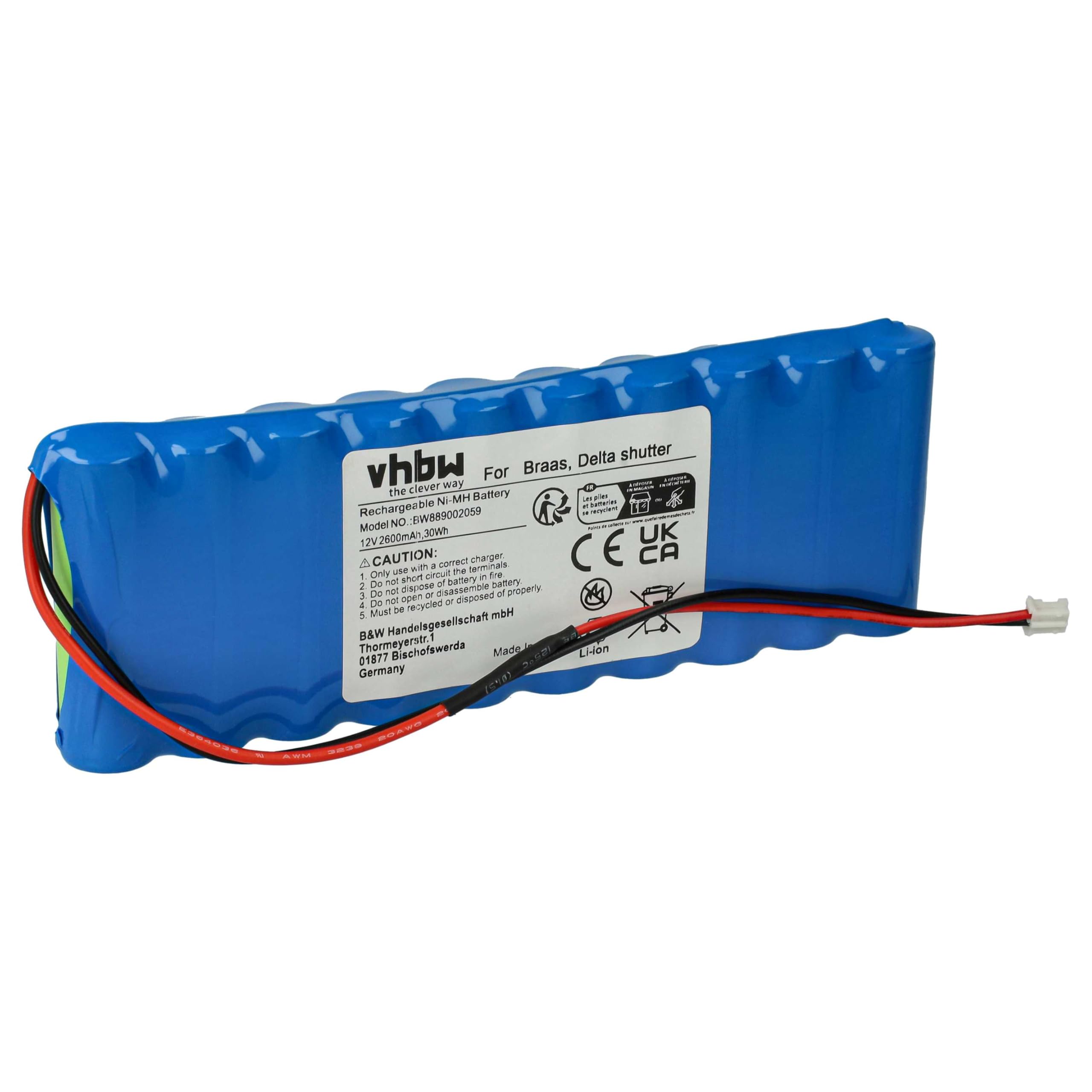 vhbw Batterie Compatible avec Braas motorisation de volet, Porte, Portail (2600mAh, 12V, NiMH)