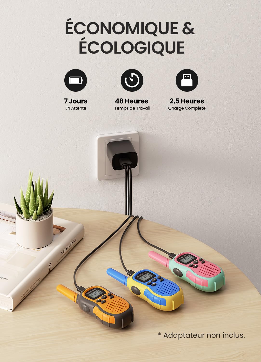 FOREDOM Talkie Walkie Enfants Rechargeable, Talkie-Walkie Longue Portée pour Garçons & Filles de 3-12 Ans avec Lampe, Lot de 3
