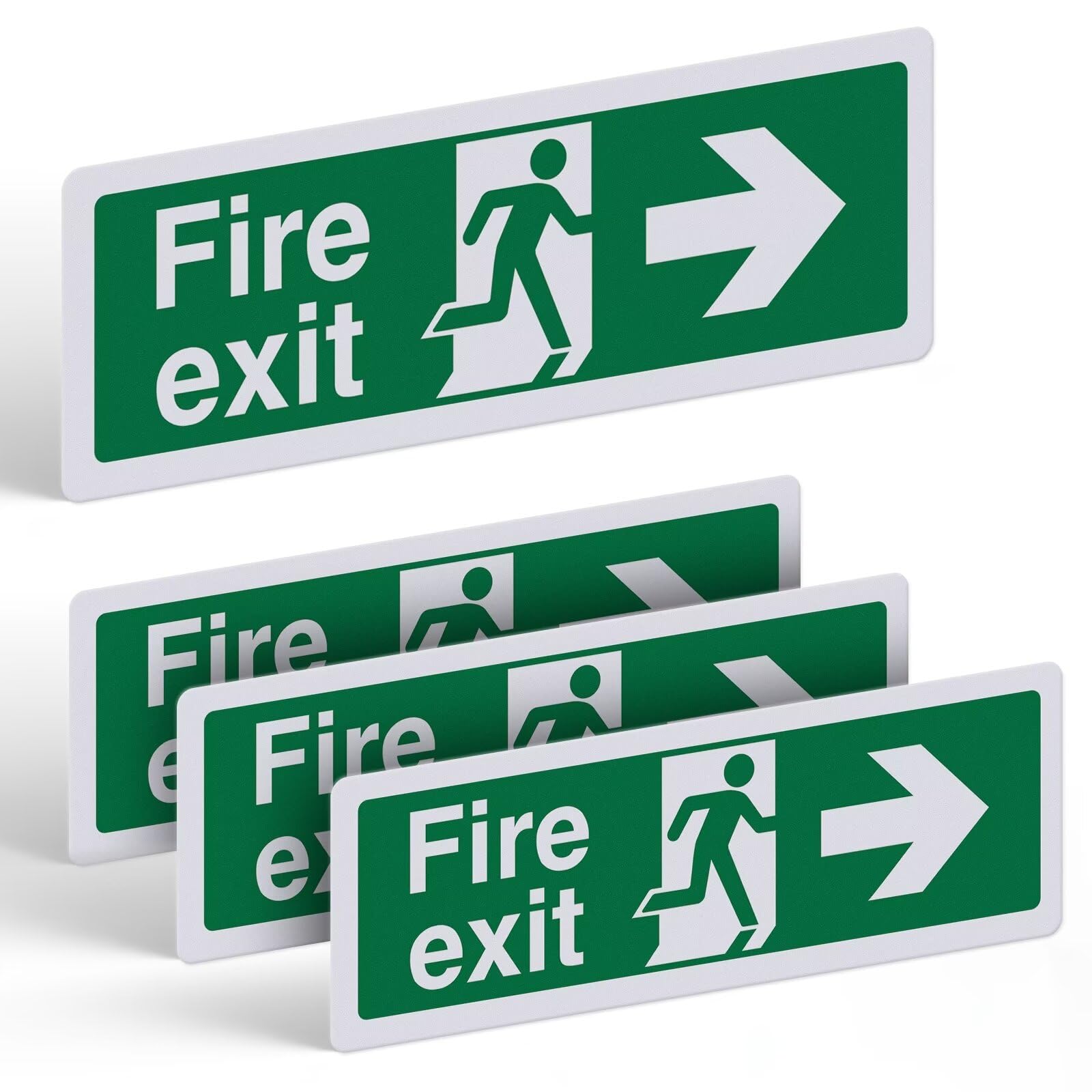 Fire Exit Sign Right Arrow - 4 Pack, 300x100mm Self-Adhesive Vinyl