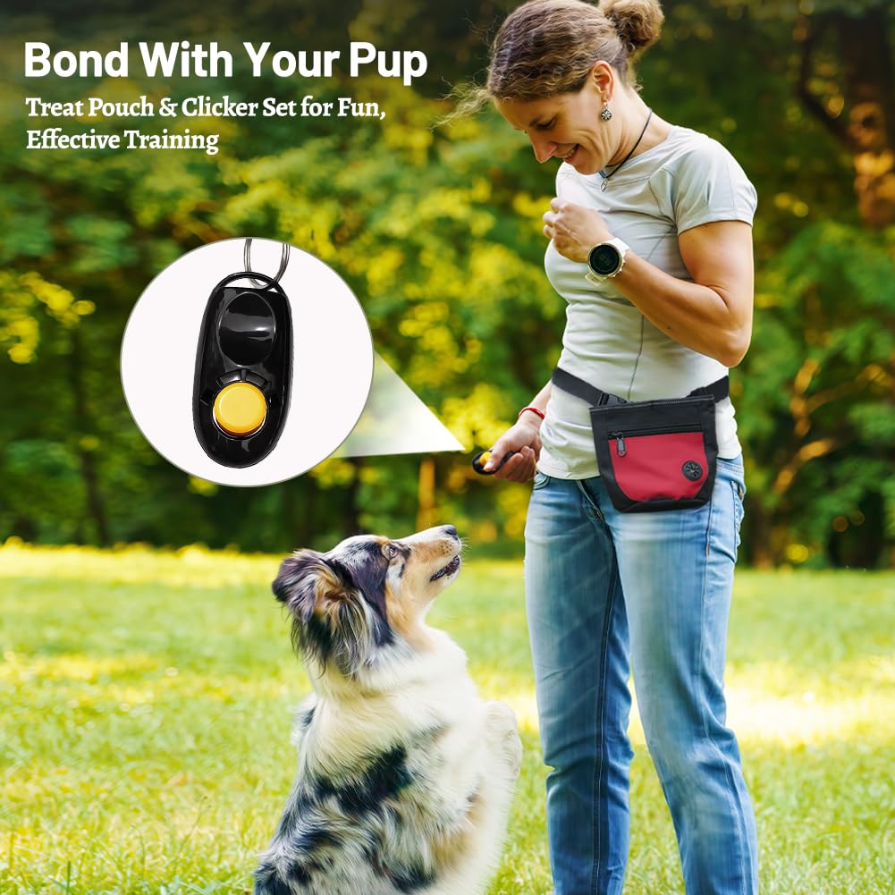 Porta Premietti per Cani, Sacca per Cani, per Addestramento del Cane, Porta Accessori per Animali con Clicker e Dispenser per Sacchetti, con Cintura Regolabile (Rosso)