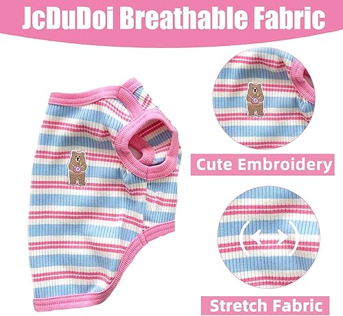 Miniatura 8 de JcDuDoi Camiseta para perro pequeño, ropa ligera y elástica a rayas para perro, transpirable, suave, sin mangas, para cachorros, chihuahua, Yorkie