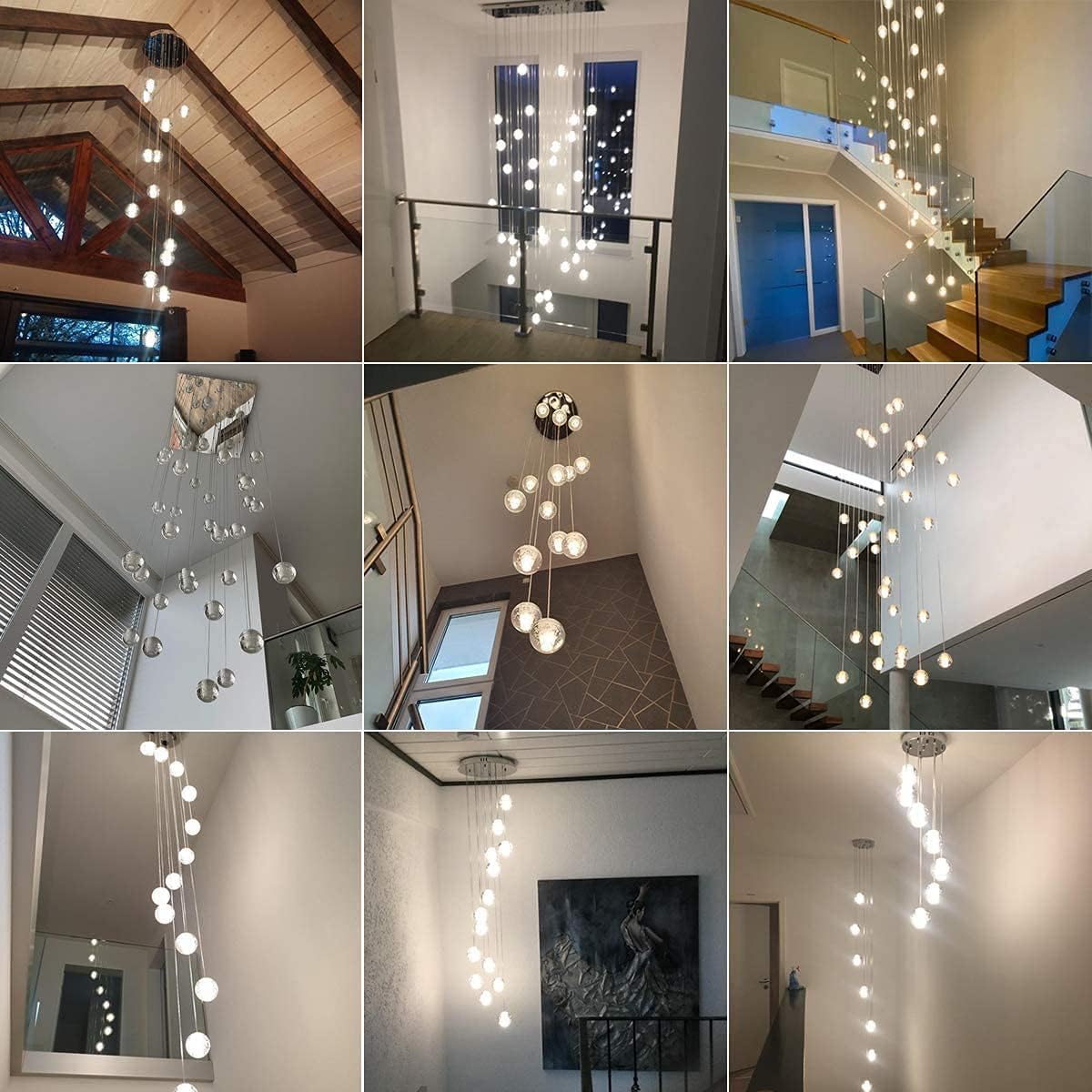 Kryształowy żyrandol bąbelkowy, nowoczesny żyrandol na klatkę schodową, długa lampa wisząca, regulowana wysokość, podstawa ze stali nierdzewnej, żarówka G4, sufit z połowy wieku, do przedpokoju