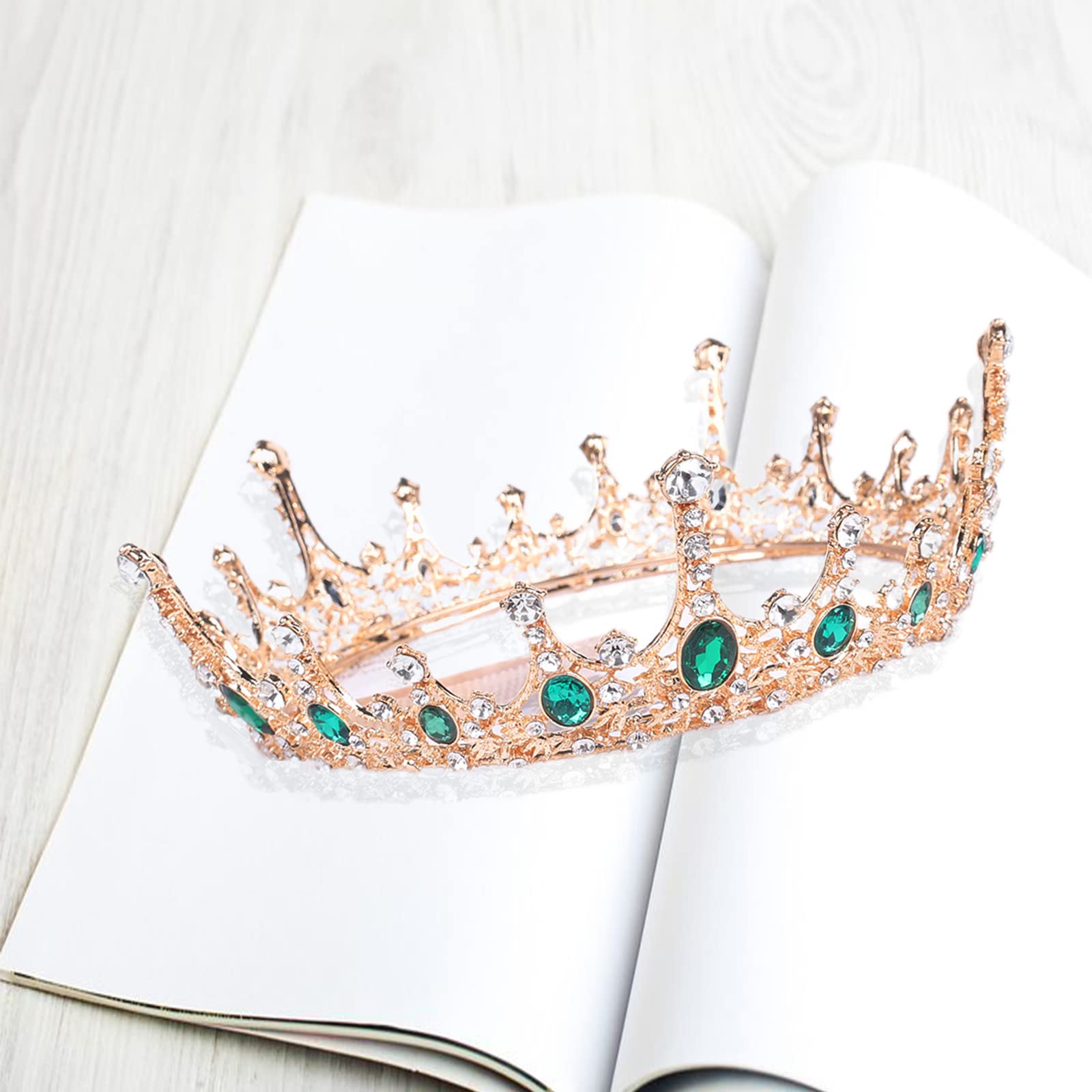 Korona ze strasu zielona tiara ślubna, korona diadem dla kobiet, używana w konkursach piękności, weselach, imprezach, fryzurach dla panny młodej