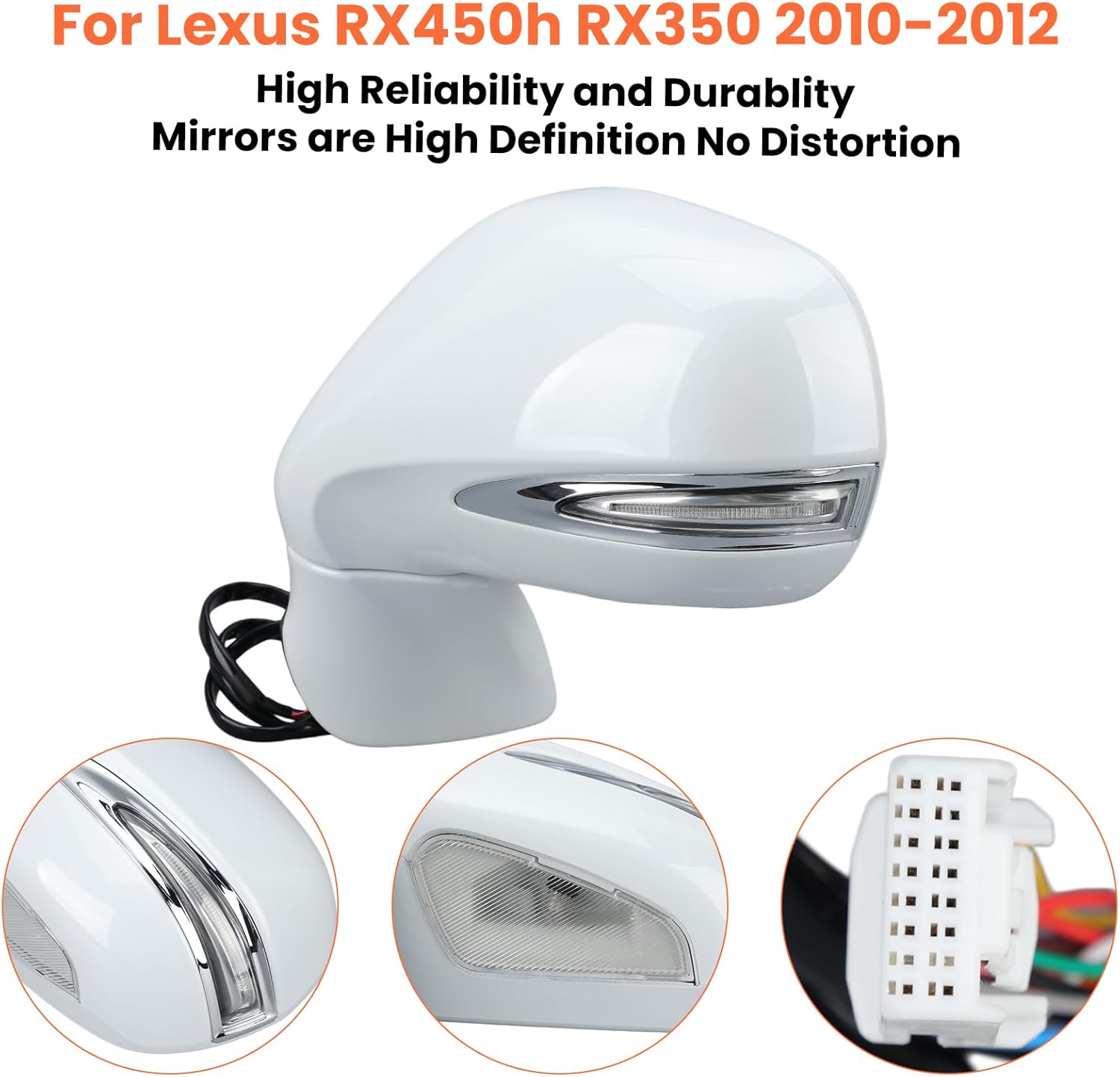 Left Driver Side Mirror Compatible With 2010 2011 2012 Lexus RX350 RX450H Mirrors with Mirror Memory Turn Signal Puddle Light Heated Power Glass Manual Folding White(14Pins)