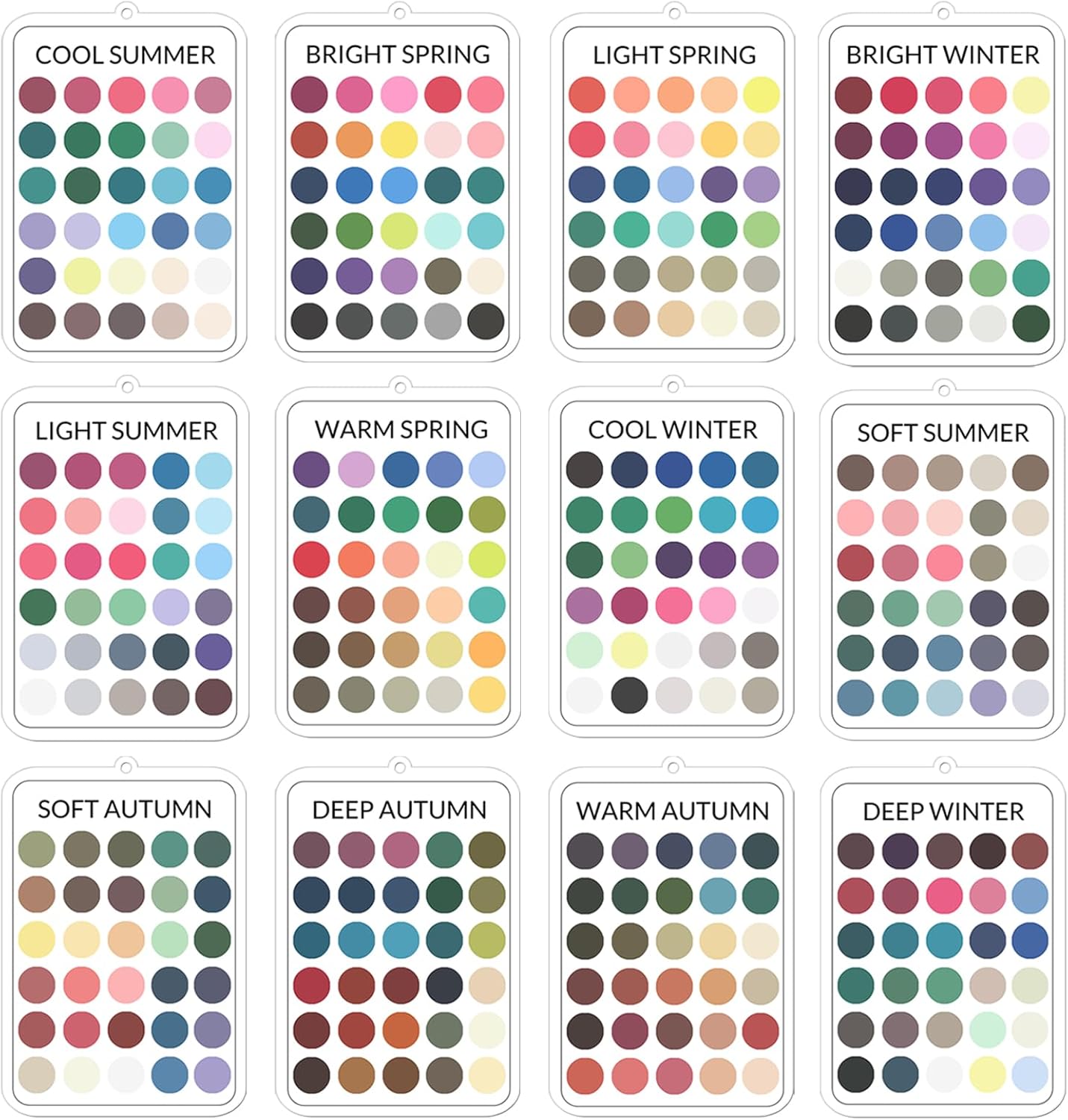 12Pcs Season Color Palette Cards,Clear Acrylic Season Color Analysis Swatchs Keychain,Color Matching Guide for Styling,Outfits,Makeup(Color Analysis Card)
