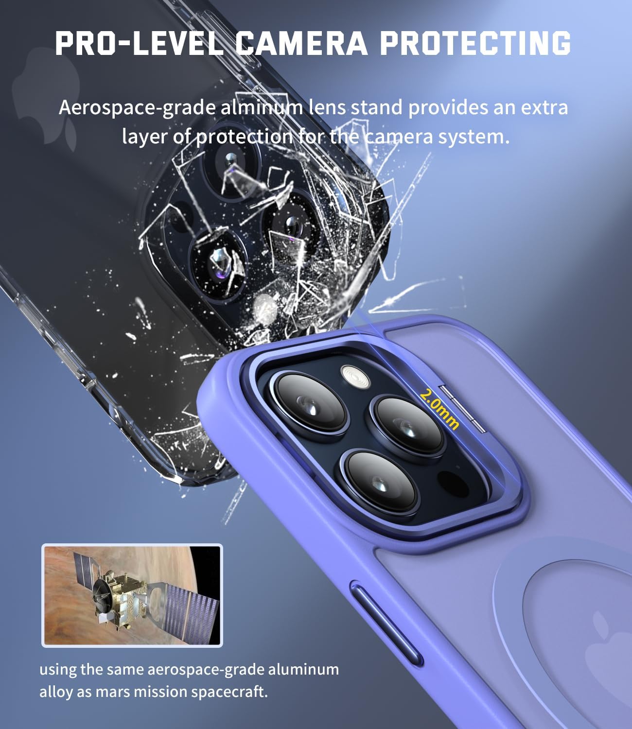 Magnetic Shockproof for iPhone 15 Pro Case, with Stand add 2 Screen Protector [Military-Grade Drop Tested] [Compatible with MagSafe] Translucent Slim Anti-Scratch Anti-Fingerprint, Light Purple