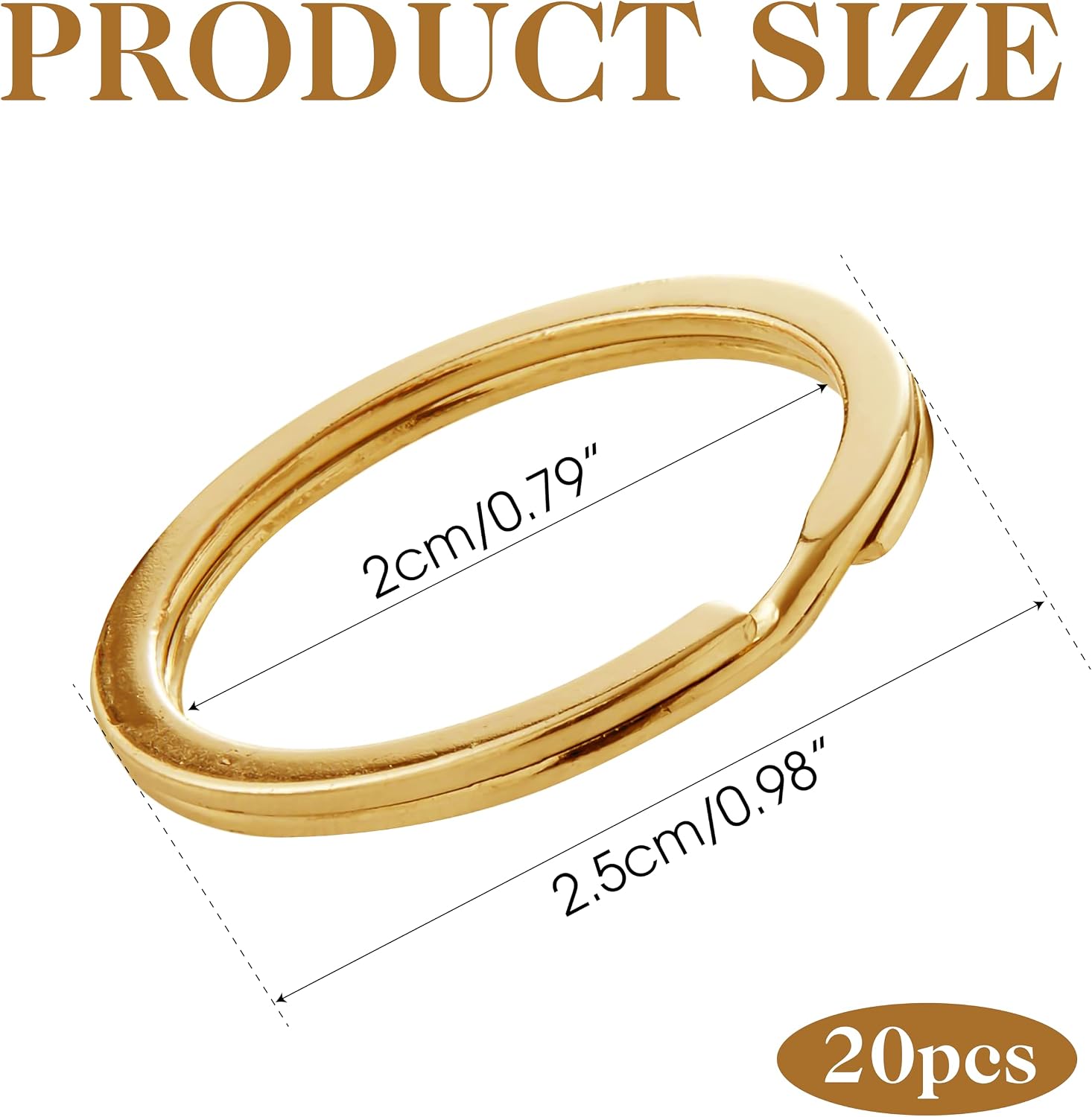 20 PCS Brass Flat Split Key Rings, 25mm (1") Diameter, Solid Brass Keyrings for Keys, Clasps, Attachments for Charms, DIY Crafts at Home, Car, Office Use (Gold)