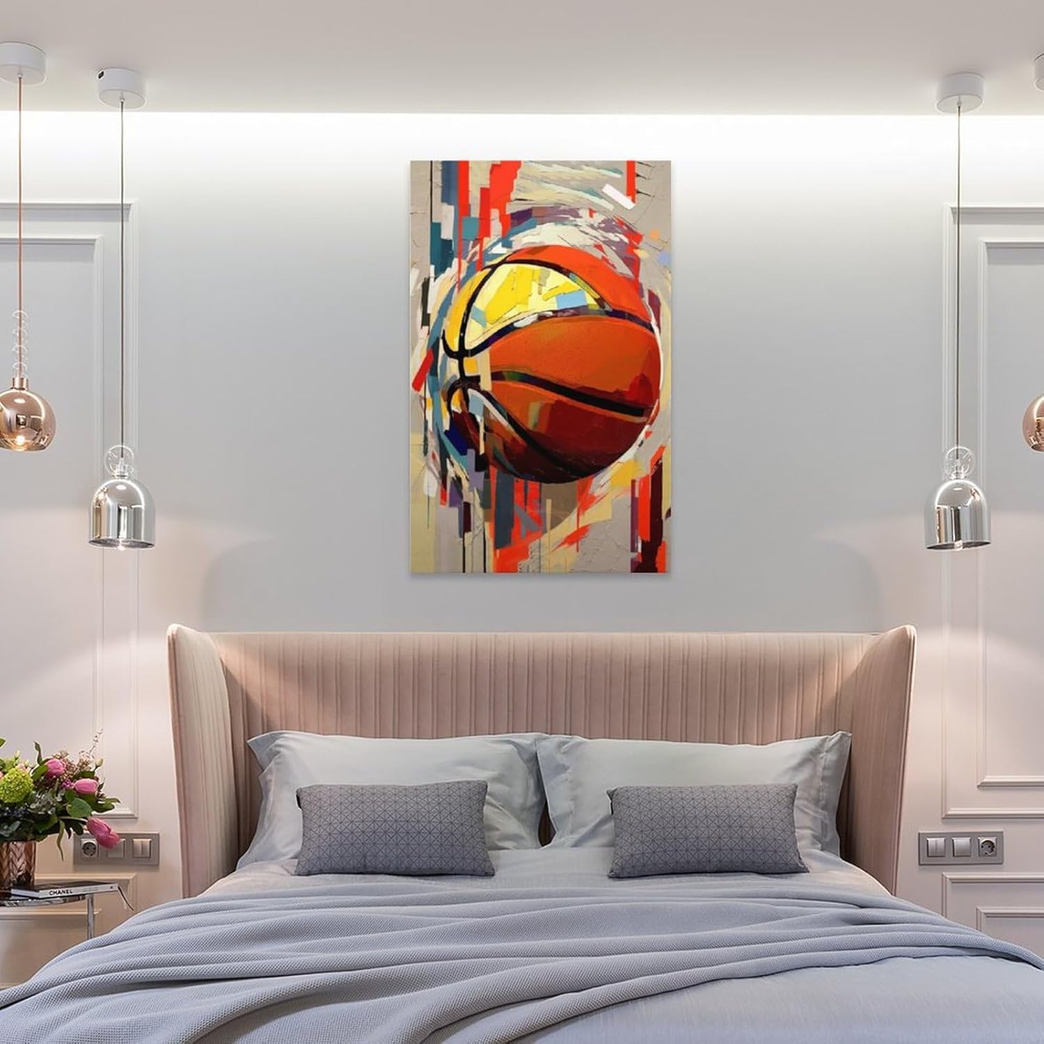 FireDeer Sport Poster Inspirational Wall Art American Football Helmet Baseball Basketball Soccer Colorful Graffiti Pictures for Boy Living Room Decor (14-Basketball,16x24inch-Framed)