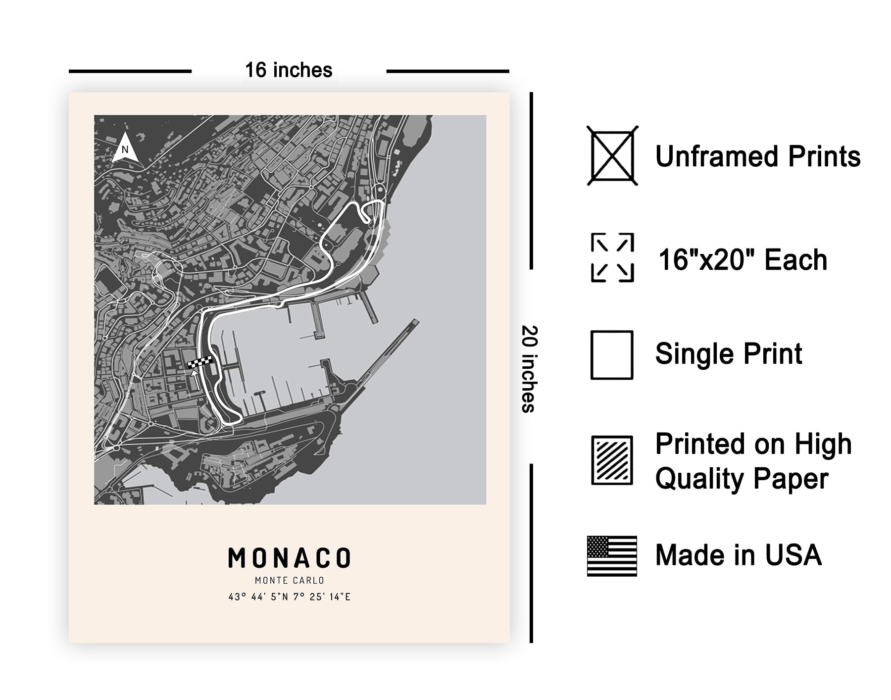 Poster Master Monaco Rennstrecken-Poster – Monaco GP Druck – Monte Carlo Art – Autorennkunst – Geschenk für Männer, Frauen und Auto-Enthusiasten – tolle Dekoration für Büro, Wohnheim oder Garage –