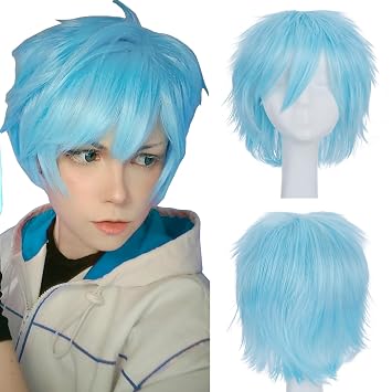 S-noilite Unisex Short Cosplay Wig Short Pixie Fluffy Hair Wigs for Women Men Halloween Anime Party Dress Costume Hairstyle Heat Resistant Straight Synthetic Hair Wigs Light Blue