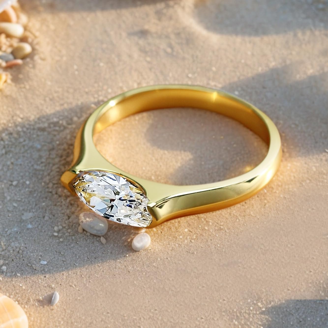 14k Gold Plated Rings for Women-Non Tarnish, 2ct Cubic Zirconia Solitaire Pear Marquise Shape, 925 Sterling Silver Fake Diamond Ring for Engagement Wedding, Trendy Jewelry for Her - Image 5