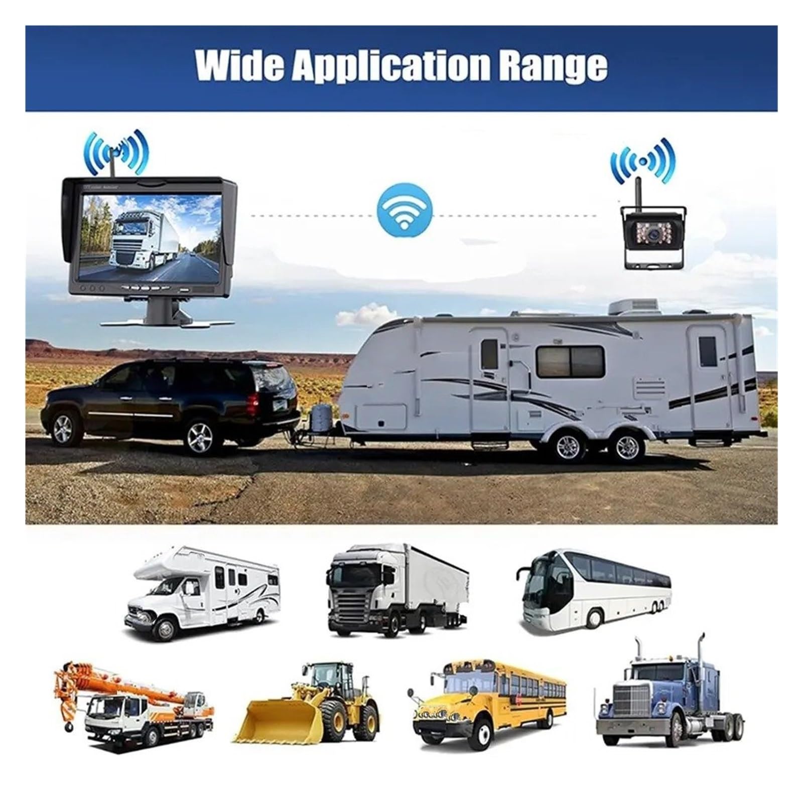 Cámara Visión Trasera Inalámbrica BSD Monitor 7 Pulgadas AHD1080P para Camión, Autobús, Autocaravana, Caravana Remolque, Excavadora Cámara Trasera
