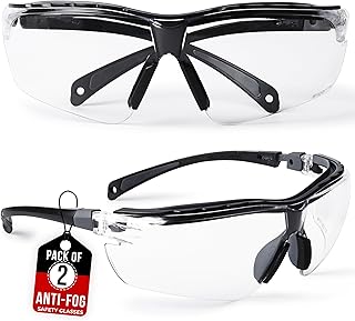 BISON LIFE HiGuard Anti-Fog Safety Glasses – Adjustable Temples, Scratch-Resistant Polycarbonate Lenses, UV 400, ANSI Z87.1