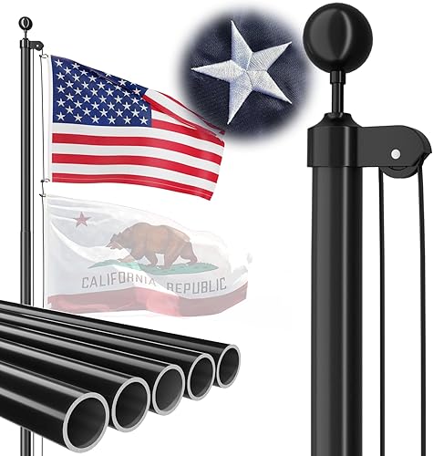 Miniatura 16 de Mástil de bandera resistente, kit de asta de bandera de aluminio extra grueso de calibre 12 de 25 pies para exteriores en el suelo, 100 MPH probado