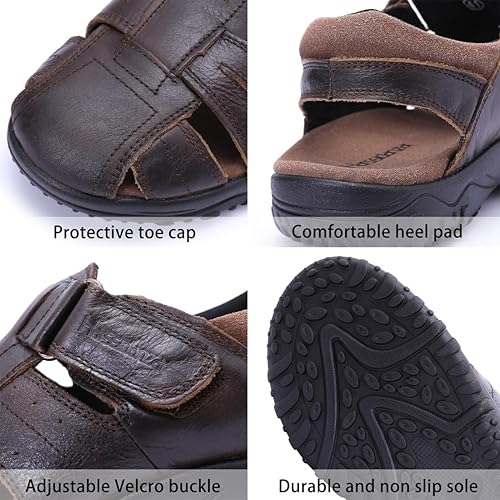 Miniatura 2 de Harssidanzar Sandalias de pescador de cuero para hombre Sandalias de dedo cerrado para hombres KM226US