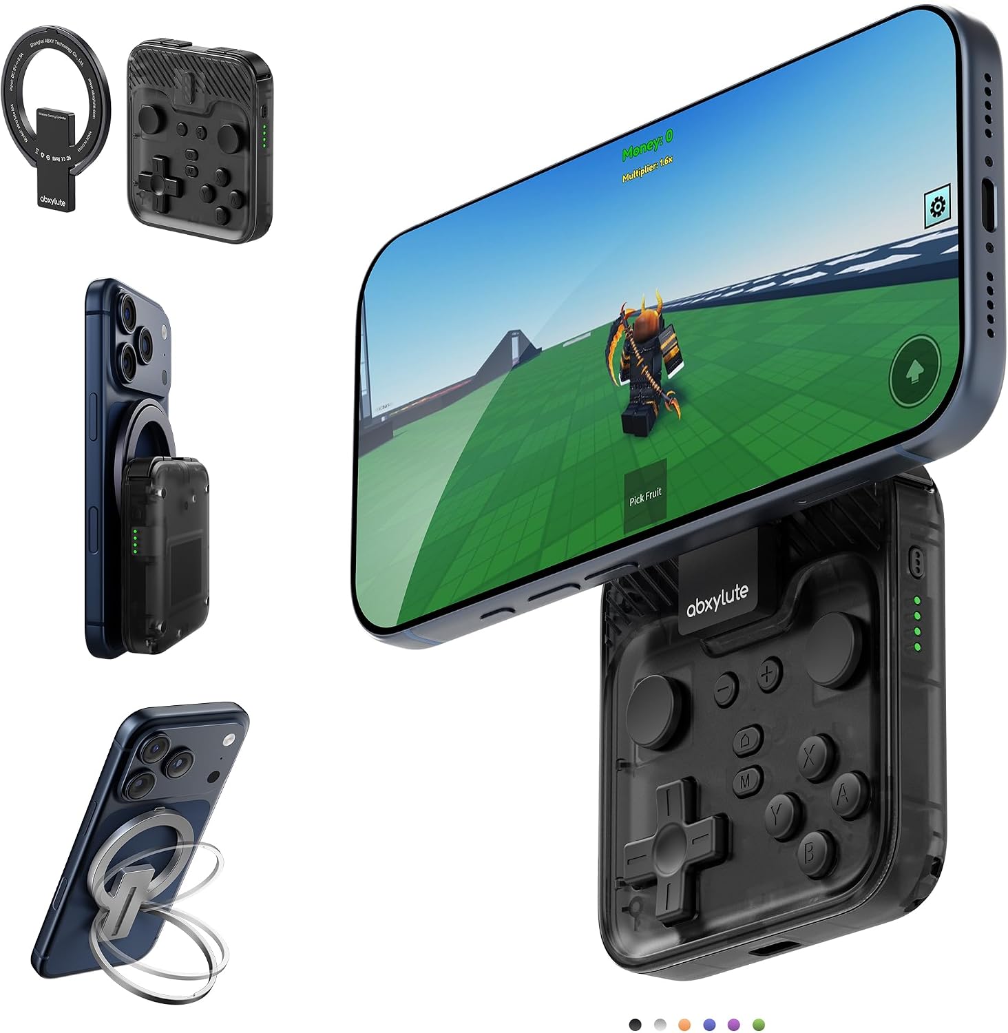abxylute M4 Snap-On Mobile Gaming Controller for Android & iPhone, Switch 1&2, Portable Bluetooth Controller, Pocket-Sized Retro Arcade Phone Gamepad Kickstand, Dual Joystick Turbo Pro Gaming Magnetic (Black)