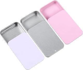 HJZHII 3Pcs Metal Tin Box Containers, 3.15 x 1.97 x 0.59 Inch Small Box Mini Rectangular Slide Top Containers Hinged Tin Boxes for Candies Jewelry Crafts Survival Kit