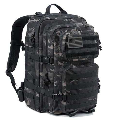 REEBOW GEAR Military Tactical Backpack Large Army 3 Day Assault Pack Molle Bag Backpacks (Black Camo) - Black Camo