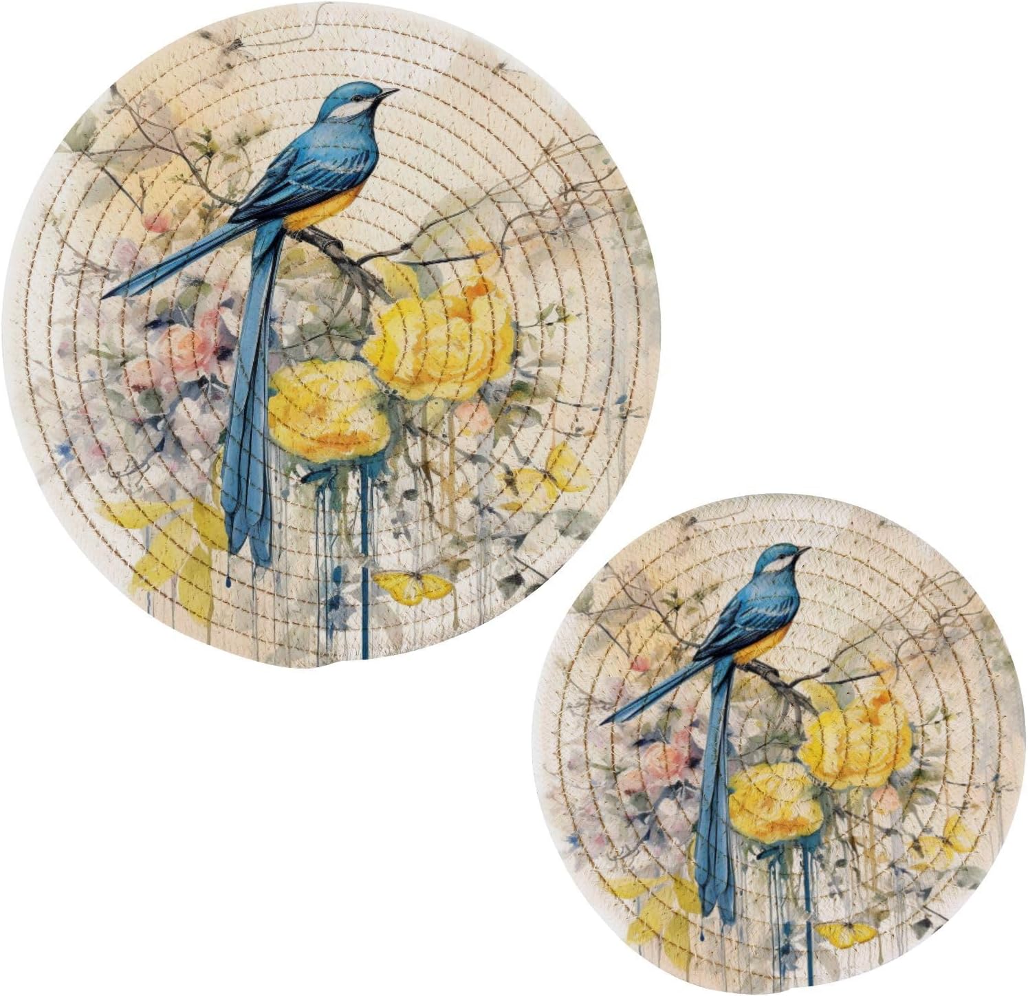 Amazon.com: Spring Blue Bird with Yellow Flowers Butterflies Trivets ...