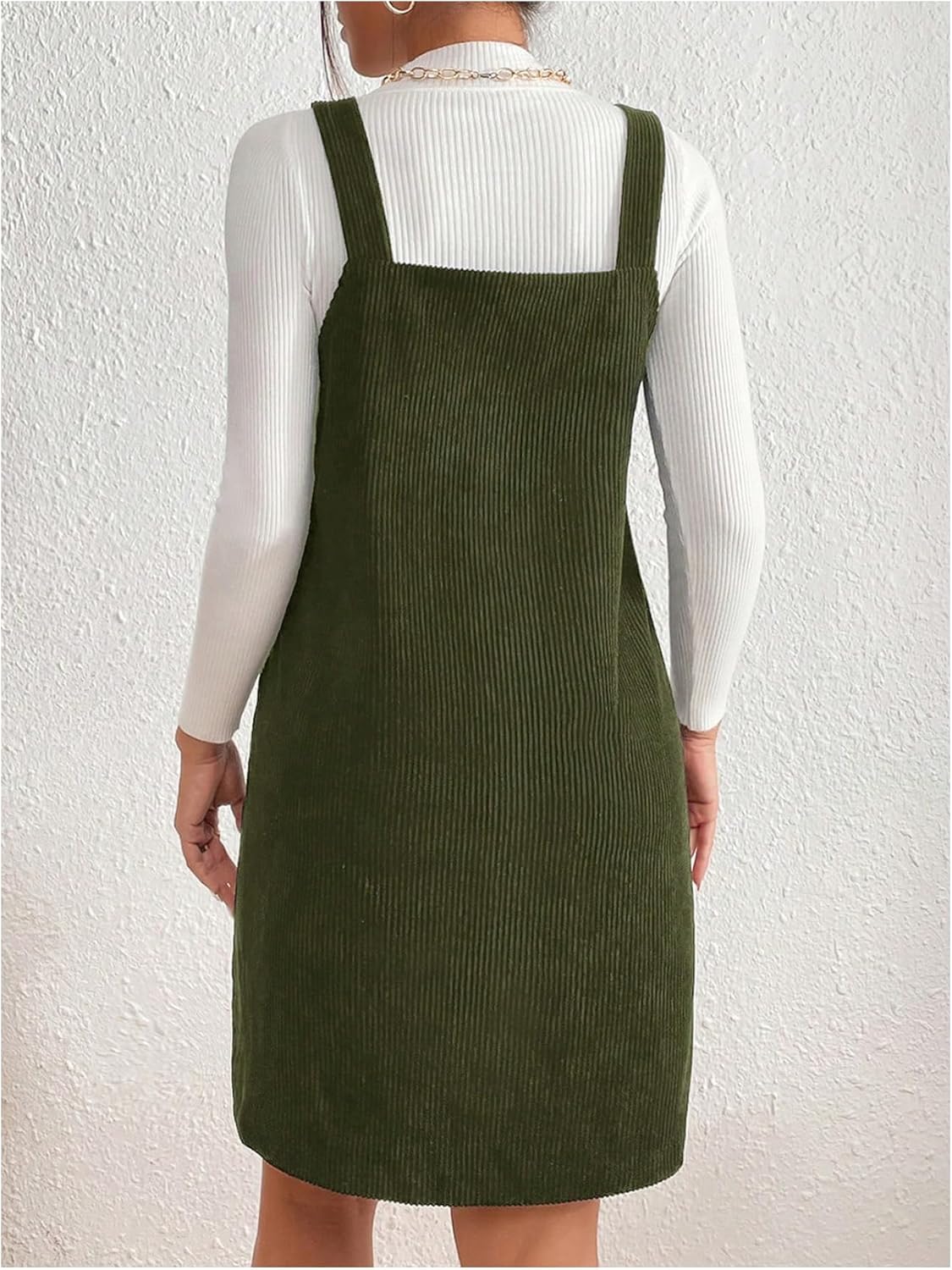 SweatyRocks Women's Corduroy Overall Dress V Neck Sleeveless Fall Pinafore Dresses - Image 2