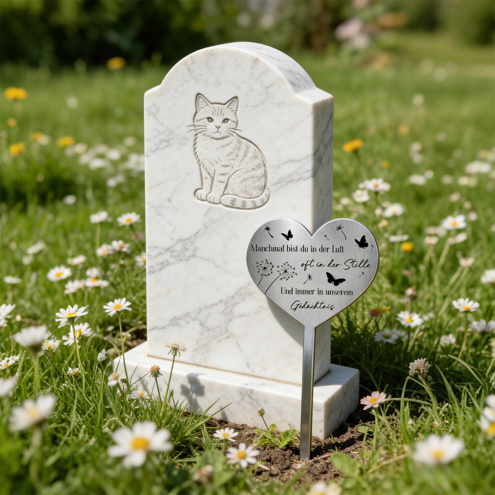 Grabstecker Wetterfest Herz mit Schmetterling und Pusteblume Zeitlose Grabschmuck aus Langlebigem Metall