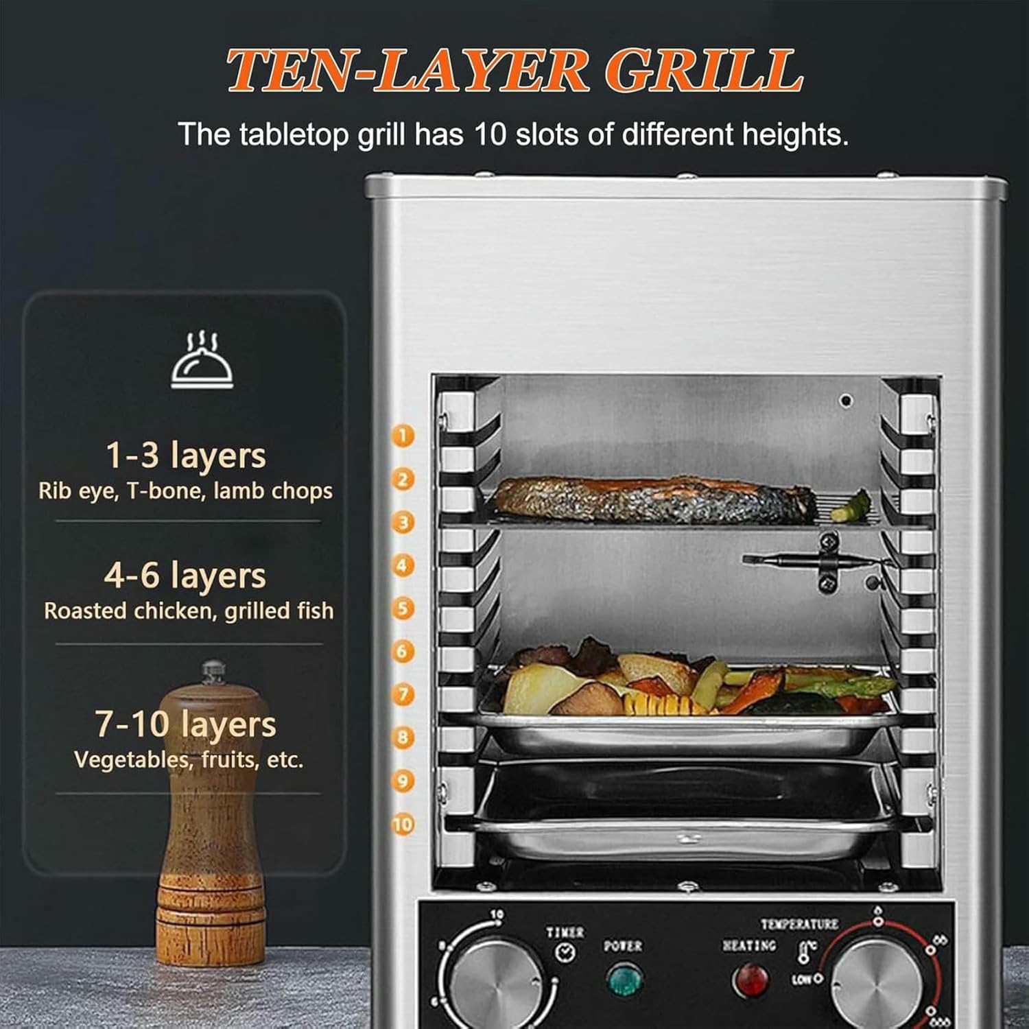Small Steak Oven, Portable Indoor Broiler, 1500°F Stainless Steel Barbecue Grill with 6/8-Tier Adjustable Rack, Steak Cooker Machine for BBQ,110V