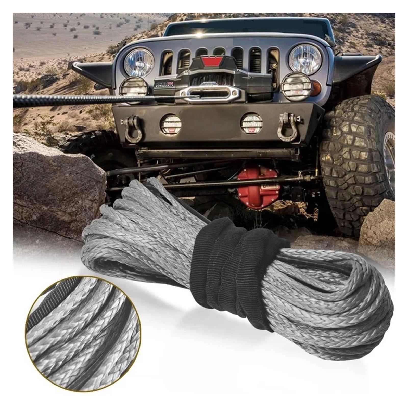 Corda di Traino Fune Sintetica for Argano da 3/16 di Pollice X 50 Pollici 7700LB con Manicotto di Protezione for ATV UTV Facile E Sicuro